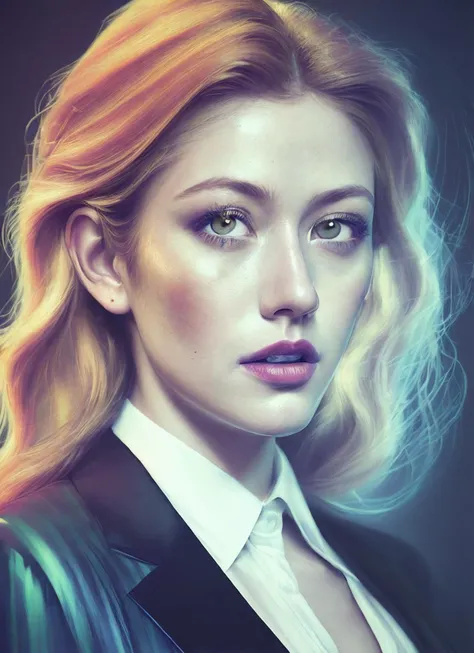 portrait of sks woman in tuxedo, (perfect eyes), energetic and colorful streams of light (photo, studio lighting, hard light, sony a7, 50 mm, matte skin, pores, concept art, colors, hyperdetailed), with professional color grading, soft shadows, bright colors, daylight, <lora:locon_katmcnamara_v1_from_v1_64_32:1.25>