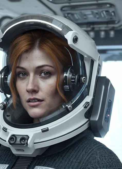 close up photo of sks woman, rugged space trucker, inside industrial spaceship, futuristic science fiction, action scene, digital concept art, realistic, intricate detailed textures, filmic, cinematic, environmental character portrait, <lora:locon_katmcnamara_v1_from_v1_64_32:1.25>