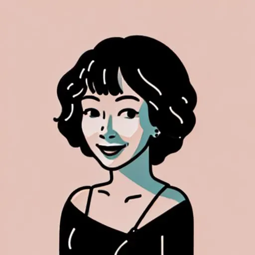1 woman , smile, upper body portrait, black dress , 
 Simple line, abstract , cute, simple , vector art , round eyes
<lora:Simple line:1>