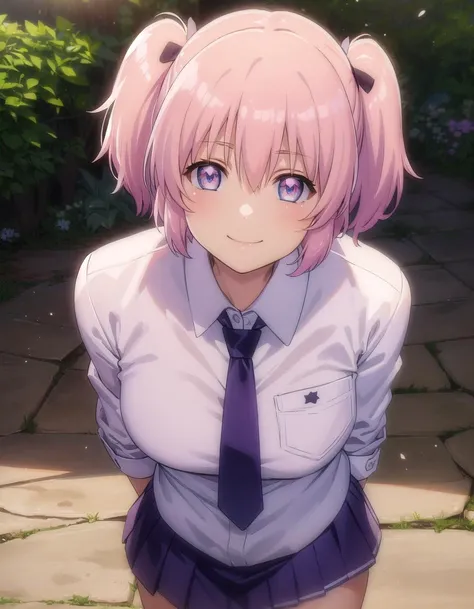 skhibari, <lora:sk hibari s1-lora-nochekaiser:1>,
hibari, short hair, bow, twintails, pink hair, hair bow, symbol-shaped pupils, short twintails, blue eyes,
BREAK skirt, bow, school uniform, necktie, purple skirt,
BREAK outdoors, classroom,
BREAK looking at viewer, (cowboy shot:1.5), smile,
BREAK <lyco:GoodHands-beta2:1>, (masterpiece:1.2), best quality, high resolution, unity 8k wallpaper, (illustration:0.8), (beautiful detailed eyes:1.6), extremely detailed face, perfect lighting, extremely detailed CG, (perfect hands, perfect anatomy),