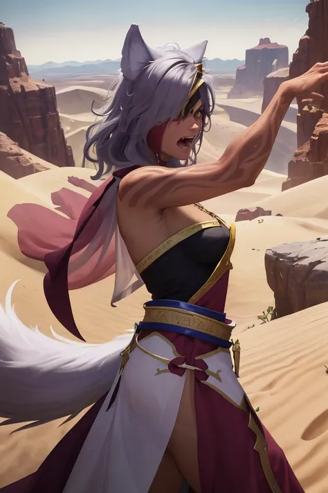 (masterpiece, best quality, absurdres), <lora:nailah_fe_v1:1>nailah, 1girl, solo,
wolf tail, standing, from behind,