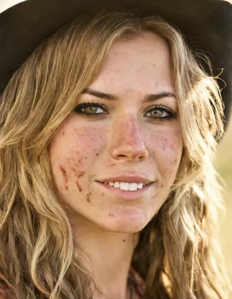 photograph of a female country singer, acne, imperfect, long hair, flirting with the camera,