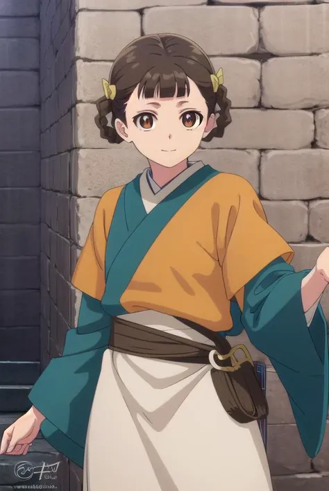 kusuriyaxiaolan, <lora:kusuriya xiaolan s1-lora-nochekaiser:1>,
xiaolan, bangs, brown hair, hair ornament, (brown eyes:1.3), braid, hair rings, smile,
BREAK japanese clothes, robe, orange robe, long sleeves, skirt, white skirt,
BREAK outdoors,
BREAK looking at viewer, (cowboy shot:1.5),
BREAK <lyco:GoodHands-beta2:1>, (masterpiece:1.2), best quality, high resolution, unity 8k wallpaper, (illustration:0.8), (beautiful detailed eyes:1.6), extremely detailed face, perfect lighting, extremely detailed CG, (perfect hands, perfect anatomy),