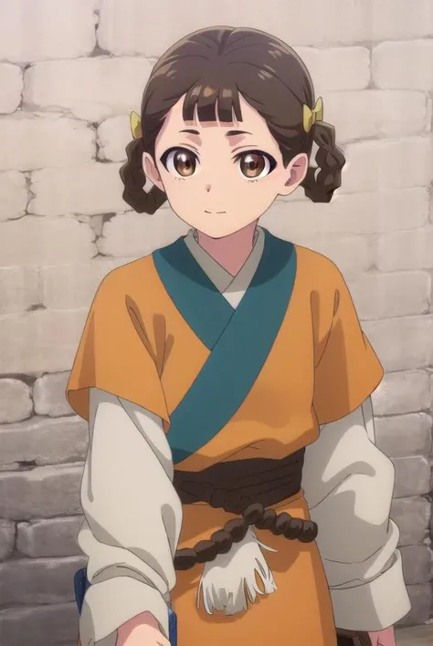 kusuriyaxiaolan, <lora:kusuriya xiaolan s1-lora-nochekaiser:1>,
xiaolan, bangs, brown hair, hair ornament, (brown eyes:1.3), braid, hair rings, smile,
BREAK japanese clothes, robe, orange robe, long sleeves, skirt, white skirt,
BREAK outdoors,
BREAK looking at viewer, (cowboy shot:1.5),
BREAK <lyco:GoodHands-beta2:1>, (masterpiece:1.2), best quality, high resolution, unity 8k wallpaper, (illustration:0.8), (beautiful detailed eyes:1.6), extremely detailed face, perfect lighting, extremely detailed CG, (perfect hands, perfect anatomy),