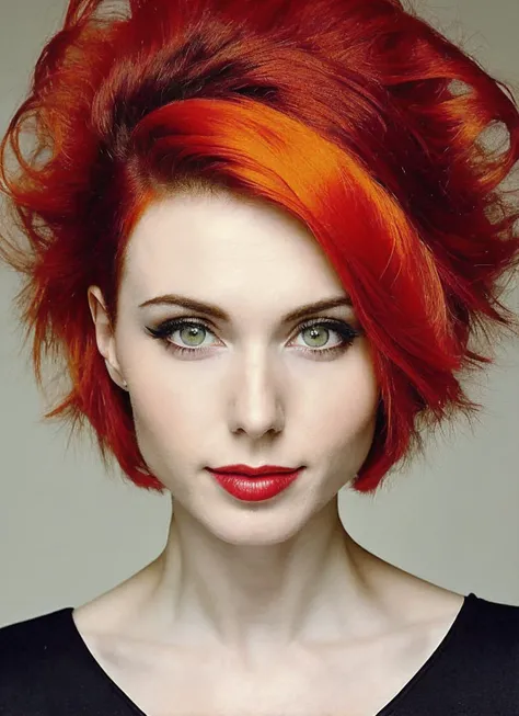 portrait of sks woman by Flora Borsi, style by Flora Borsi, bold, bright colours, orange Mohawk haircut, ((Flora Borsi)), <lora:locon_amouranth_v1_from_v1_64_32:1.25>