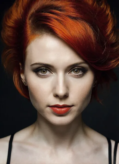 portrait of sks woman by Flora Borsi, style by Flora Borsi, bold, bright colours, orange Mohawk haircut, ((Flora Borsi)), <lora:locon_amouranth_v1_from_v1_64_32:1>