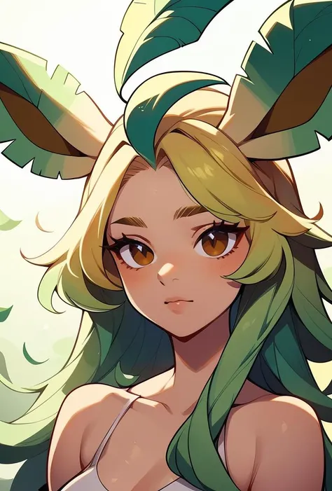 (masterpiece, best quality), 1girl, <lora:1720581464804776704:0.8> Leafeon, Gradient hair, Brown eyes, Blonde hair, Green hair