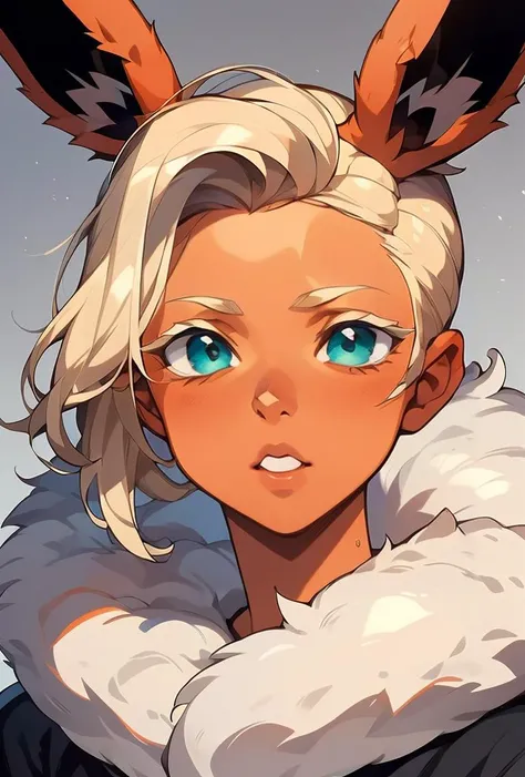 (masterpiece, best quality), 1girl, Lilac purple Twisted Side Ponytail, <lora:1721425596855814641:0.8> flareon, blonde hair, blue eyes, animal ears, fur trim