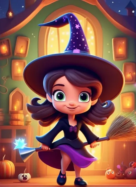 1girl, magical, witch ,disney cartoon, cute cartoon