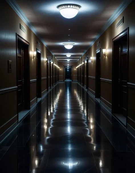 liminal space inside a vacant deserted hotel corridors, windy, moonlight, creaking floors,flickering lights, at midnight,
Masterpiece,best quality,hi res,8k,hi res,8k,award winning,(sharp focus, intricate, highly detailed),