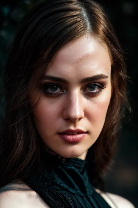 A close up of a woman with a black dress and a black tie - SeaArt AI
