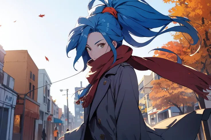(RAW photo, best quality), 1girl, natural lighting <lora:chrono_trigger_schala_v1_2-000002:1>, chrono trigger schala,
city street, autumn, windy, trench coat, scarf,