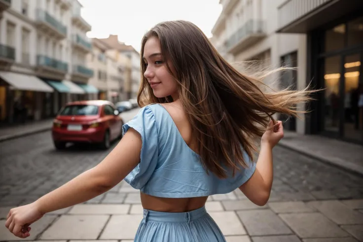 full body,from behind,photo of a 18 year old girl,(((looking at viewer))),wildly dancing,happy,nice hands,perfect hands,<lyco:GoodHands-beta2:1>,hand of Guido Daniele,windy,ray tracing,detail shadow,shot on Fujifilm X-T4,85mm f1.2,depth of field,bokeh,motion blur,<lora:add_detail:1>,