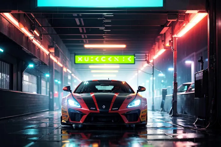 (digital artwork), Super car, wide body kit, modified car, racing livery, raining
masterpiece, best quality, realistic, ultra highres, depth of field,
(full dual colour neon lights:1.2), (hard dual colour lighting:1.4), (detailed background), (masterpiece:1.2), (ultra detailed), (best quality), intricate, comprehensive cinematic, magical photography, (gradients), colorful, detailed landscape, visual key,