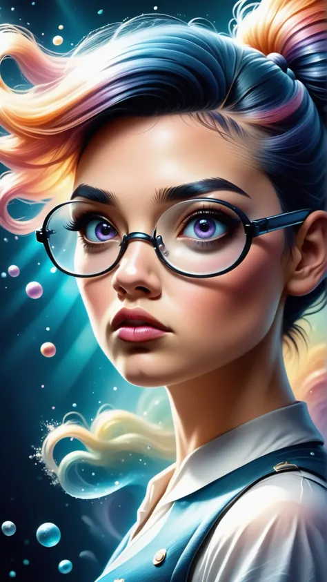 <lora:ElementWindPDXL:0.5>score_9, score_8_up, score_7_up, ElementWind Black and White photography, Arab, middle-aged, woman, Medium hair, Cornrows hair, Buzz cut, Multicolored hair, Bun cover, Close-set eyes shape, Violet eyes, Safety glasses, Small lips, Coral lips, Long face, Watercolor makeup, Curious, Tiny body, Masculine pose, Ajusting Hair, Business Casual dress, Soft light, Crepuscular rays, Moonlight, Hailstorm, subtle beige background, Street background, Fujifilm X-T4, Handheld shot, Horizontal angle, wind, blowing ethereal streaks, gusts