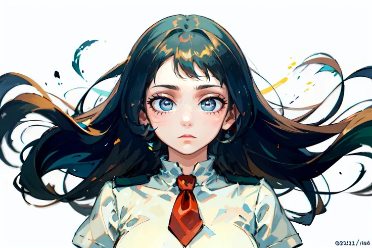 <lora:concept_horizontal_pupils-v2:1> horizontal pupils, (portrait, upper body, facing viewer:1.3), face focus, <lora:hadou_nejire:0.9> bbnejire, blue eyes, blue hair, long hair, large breasts, u.a. school uniform, (gray vest:1.2), red necktie, collared shirt, white shirt, short sleeves, green skirt, blue skirt, (black socks:1.2), loafers,, ultra detailed, masterpiece, best quality, aesthetic, detailed,