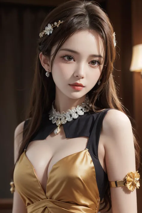 Japanese female, a lot of details, (underweight), detailed black hair, beautiful detailed hair, super fucking beautiful, delicate beautiful face, complex details beautiful and delicate eyes, perfect hands, (flat chest best quality:1.5), perfect and delicate limbs, detailed skin, best quality, ultra-detailed,(cheerful grin:1.3), ((emperor)), , delightful, sit on the throne, semi long, (reddish brown evening gown), european, in the house, dark atmosphere, dark fantasy, low angle shot, bloom