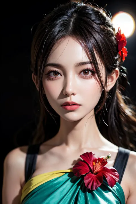 Best quality, masterpiece, ultra high res, photorealistic, raw photo, unity 8k wallpaper,(red lips:1.3),(pink eyeshadow:1.3),parted lips,,(evil smile:1.1), tan skin