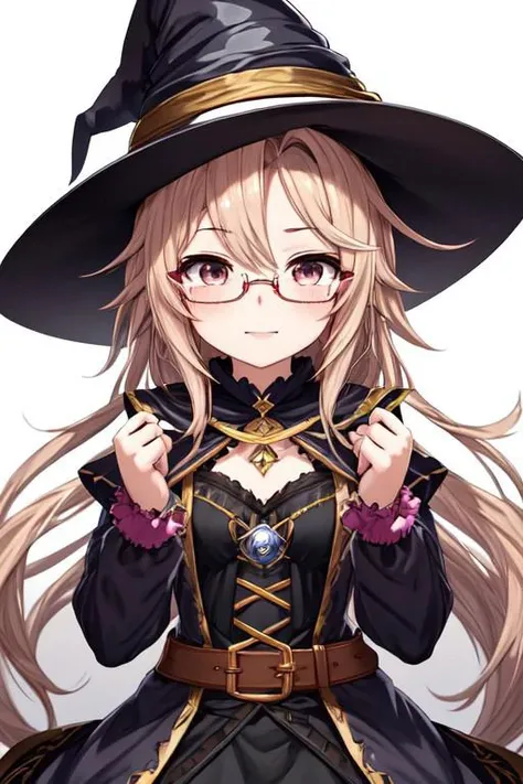 best quality,best quality, best masterpiece,
ahoge,,forehead.
girls..megane.
petite.
scrunchie..
fantasy
witch