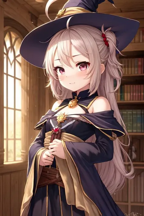 best quality,best quality, best masterpiece,
ahoge,,forehead.
girls..megane.
petite.
scrunchie..
fantasy
witch