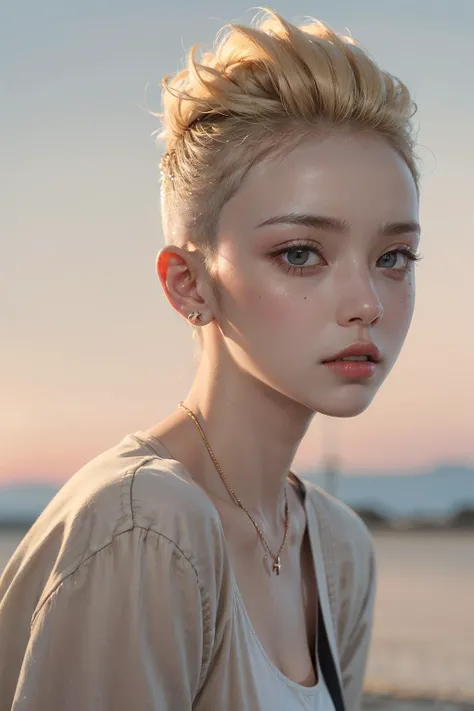 a 20 yo woman, blonde, (hi-top fade:1.3), dark theme, soothing tones, muted colors, high contrast, (natural skin texture, hyperrealism, soft light, sharp)