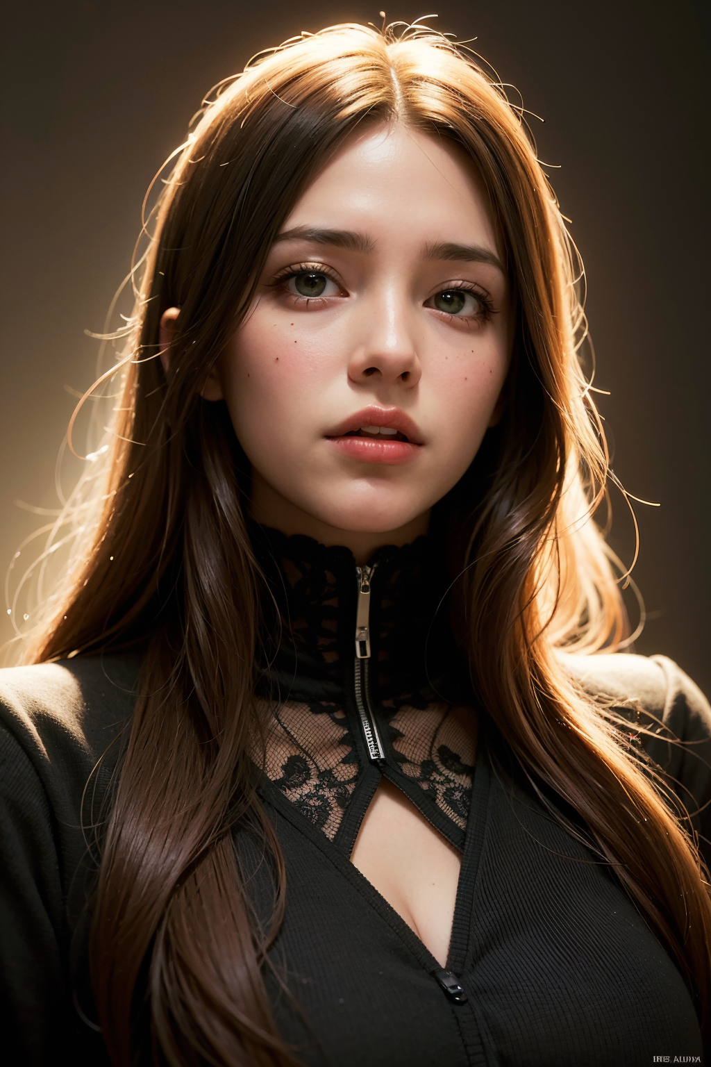 A close up of a woman with long hair wearing a black top - SeaArt AI