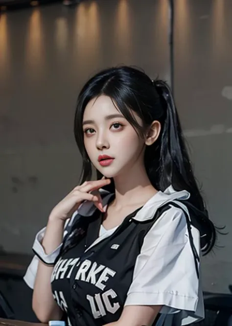 Stylish girl with perfect eyes, thick black hair, perfect hands, pimples, headset, baseball uniform, short skirt, black silk, on baseball field, morning, sun on face, cyberpunk art,RAW,16k,(masterpiece:1.5), best quality, intricate details,ultra highres,extremely detailed, wallpaper,Unreal 5 Engine ,ray tracing,Artstation extreme artistic detail,dynamic lighting,extremely detailed,(photorealistic:1.5),sharpen,depth of field, complex 3d render ultra detailed,octane render,Completed facial features,<lora:koreanDollLikeness:0.3>, <lora:K-AIgirl-face-re:0.7>, <lora:K-AIgirl-face2:0.9> ,high ponytail,Tyndall effect