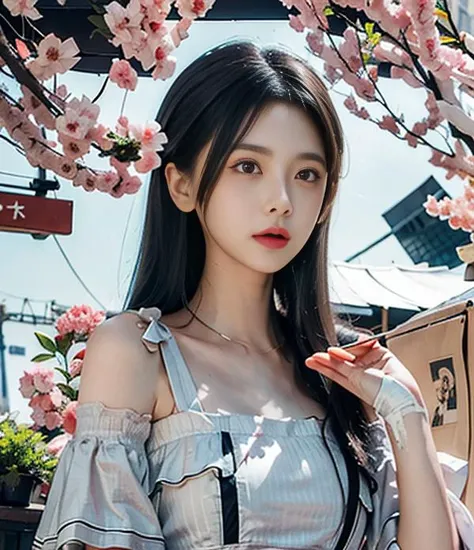 1girl,Sweet girl, princes,college uniform, Natural, Elegant,Cute,(perfect big eyes:1.2),black long hair,Perfect nose, small chest, holding flowers,extreme hand details,cute,(at the night market),RAW,16k,(masterpiece:1.5), best quality, intricate details,ultra highres,extremely detailed, wallpaper,Unreal 5 Engine ,ray tracing,Artstation extreme artistic detail,dynamic lighting,extremely detailed,(photorealistic:1.5),sharpen,depth of field, complex 3d render ultra detailed,octane render,Completed facial features,<lora:koreanDollLikeness:0.3>, <lora:K-AIgirl-face-re:0.7>, <lora:K-AIgirl-face2:0.9> ,