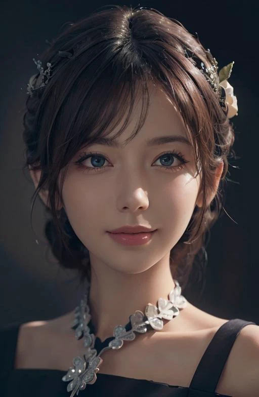 (ultra realistic) , (illustration), (increase resolution), (8K), (extremely detailed), (best illustration), (beautiful detailed eyes), (best quality), (ultra-detailed), (masterpiece),  (wallpaper), (detailed face), solo,1 girl, looking at viewers,  delicate details, detailed faces, in the dark, deep shadow, low key,pureerosfaceace_v1, smile,