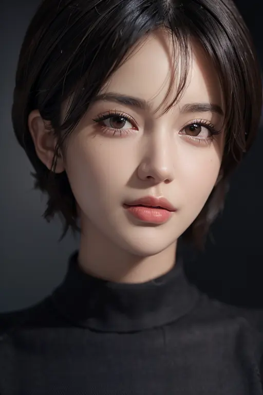(masterpiece:1.3), (8k, photorealistic, RAW photo, best quality: 1.4), (1girl), beautiful face, (realistic face), (black hair, short hair:1.3), beautiful hairstyle, realistic eyes, beautiful detailed eyes, (realistic skin), beautiful skin, (sweater), absurdres, attractive, ultra high res, ultra realistic, highly detailed, golden ratio
