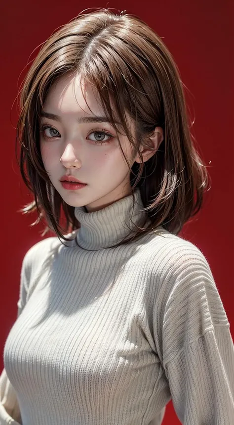 ((best quality, 8k, masterpiece: 1.3)),1girl, turtleneck sweater,simple background, red background <lora:add_detail (1):0.9> <lora:cute-ul22ang:0.2>