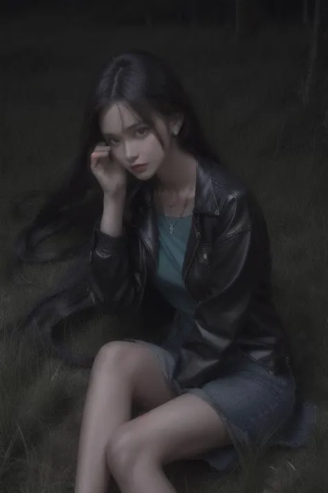 night, wind lift, moon light, side lighting, best quality, masterpiece, (photorealistic:1.4), dramatic lighting, professional photo, Lonely, gloomy, mysterious, (trees drop shadow), leaves,
beach, sandy beach, lying, (lying on grass field), (hands blocking face), perfect fingers, thin fingers, long grass, grass shadow, wild grass, sandy beach, perfect shadow:1.2, (grass shadow), drop shadow, low light,
1gilrl, natural skin texture, fashion, wet hair, black hair, from above:1.4, looking at viewer, smile, full body,
worn out jean jacket, office shirt, bare waist:0.8, necklace, earrings, dark culottes,
blue tone impression,
<lora:add_detail:0.6>
<lora:LowRa:0.6>