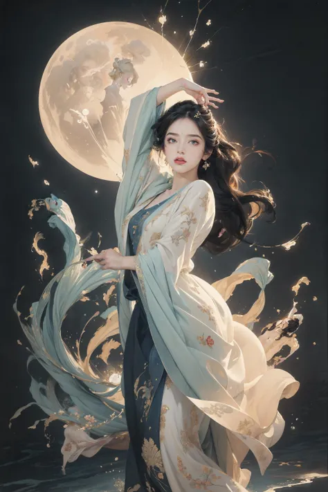 ((nude:1)),(boobs naked:0.55),  ink painting, ((moon:1)),  (masterpiece, top quality, best quality, official art, beautiful and aesthetic:1.2), (1girl:1.4), extreme detailed,(joshua middleton comic cover art:1.1), (Action painting:1.2),(concretism:1.2),theater dance scene,(hypermaximalistic:1.5),colorful,highest detailed,<lora:anxiang:0.55>,