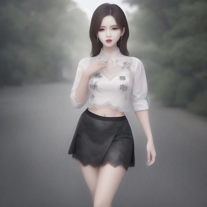 transparent lace navel shirt,transparent skirt,premium beauty,fashion,<lora:4r:1>,