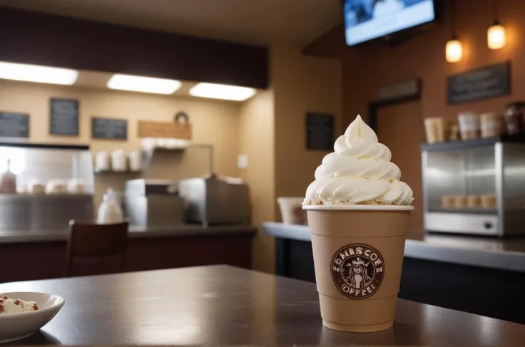 cinematic film still coffee shop in arctis, selling ice cream , polar . shallow depth of field, vignette, highly detailed, high budget, bokeh, cinemascope, moody, epic, gorgeous, film grain, grainy