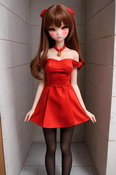 (masterpiece, best quality), 1girl, red dress, pantyhose, cute face, blush,