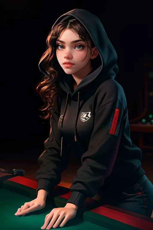 Merger_kaye_ventimind,
(playing snooker in a dark atmospheric pool hall wearing casual clothing and a hoodie, atmospheric, snooker, cue, playing snooker, leaning over the table:1.2),
bokeh, f1.4, 40mm, photorealistic, raw, 8k, textured skin, skin pores, intricate details <lora:epi_noiseoffset2:1>, epiCRealism