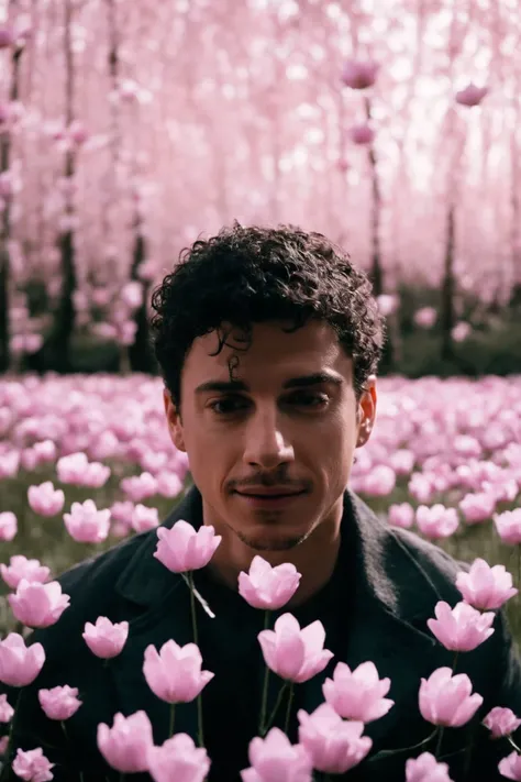 michael trevino a man  <lora:Adam-Dimarco_Michael-Trevino-000001:1>, incredible portrait, field of paper flowers, evanescence, gorgeous lighting