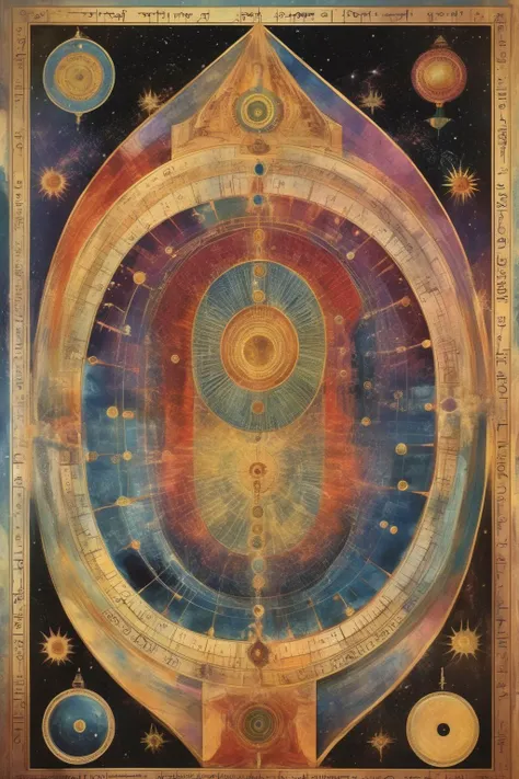 <lora:Paul Laffoley Style:1>Paul Laffoley Style - Create a visionary artwork that represents the Qutb as a cosmic axis in Sufism, connecting the spiritual and physical realms. The artwork should visualize the concept of the Qutb as a conduit for divine energy and guidance, uniting the earthly and celestial spheres. The composition should use abstract, geometric shapes, and a vibrant color palette to convey the idea of interconnectedness and the flow of spiritual energy between the realms.