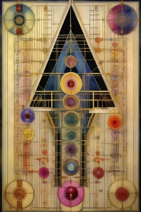 <lora:Paul Laffoley Style:1>Paul Laffoley Style - tetragrammaton chakras sacred geometry golden ratio, in the style of charles rennie Mackintosh