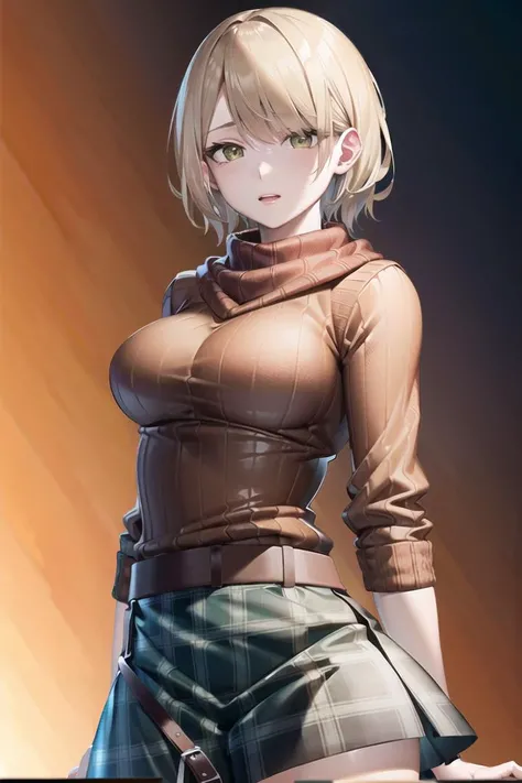realistic, (extremely detailed CG unity 8k wallpaper), intricate, high detail, sharp focus, dramatic, beautiful girl , RAW photo, 8k uhd, film grain, caustics, subsurface scattering, reflections, (cowboy shot),, masterpiece, young, best quality, highres, young, in sydney, <lora:ashley:0.4>, ashley, short blonde hair, ((orange sweater)), red scarf, ((green tartan skirt))_, pitiful,beckoning, trending on ArtStation, trending on CGSociety, Intricate, High Detail, Sharp focus, dramatic, beautiful girl, gorgeous design, best quality, highres,