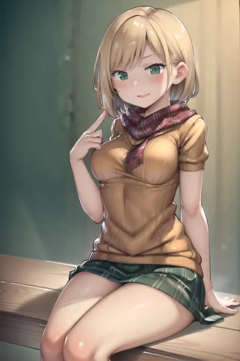 <lora:aaaa-(quad-a)-1197it-novae:0.8>, masterpiece, young, best quality, highres, young, in a prison cell, <lora:ashley:0.4>, ashley, short blonde hair, ((orange sweater)), red scarf, ((green tartan skirt))_, pleased,figure four sitting, trending on ArtStation, trending on CGSociety, Intricate, High Detail, Sharp focus, dramatic, beautiful girl, gorgeous design, best quality, highres,