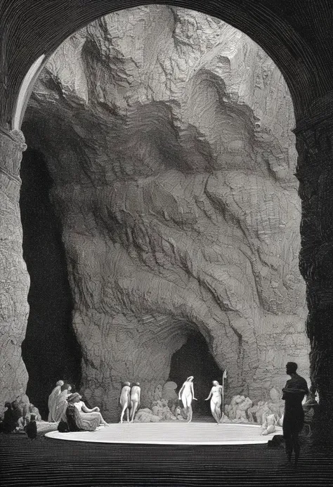 franklin booth style, Tannhuser in the Grotto of Venus <lora:franklin_booth_style_sdxl_v7:1>