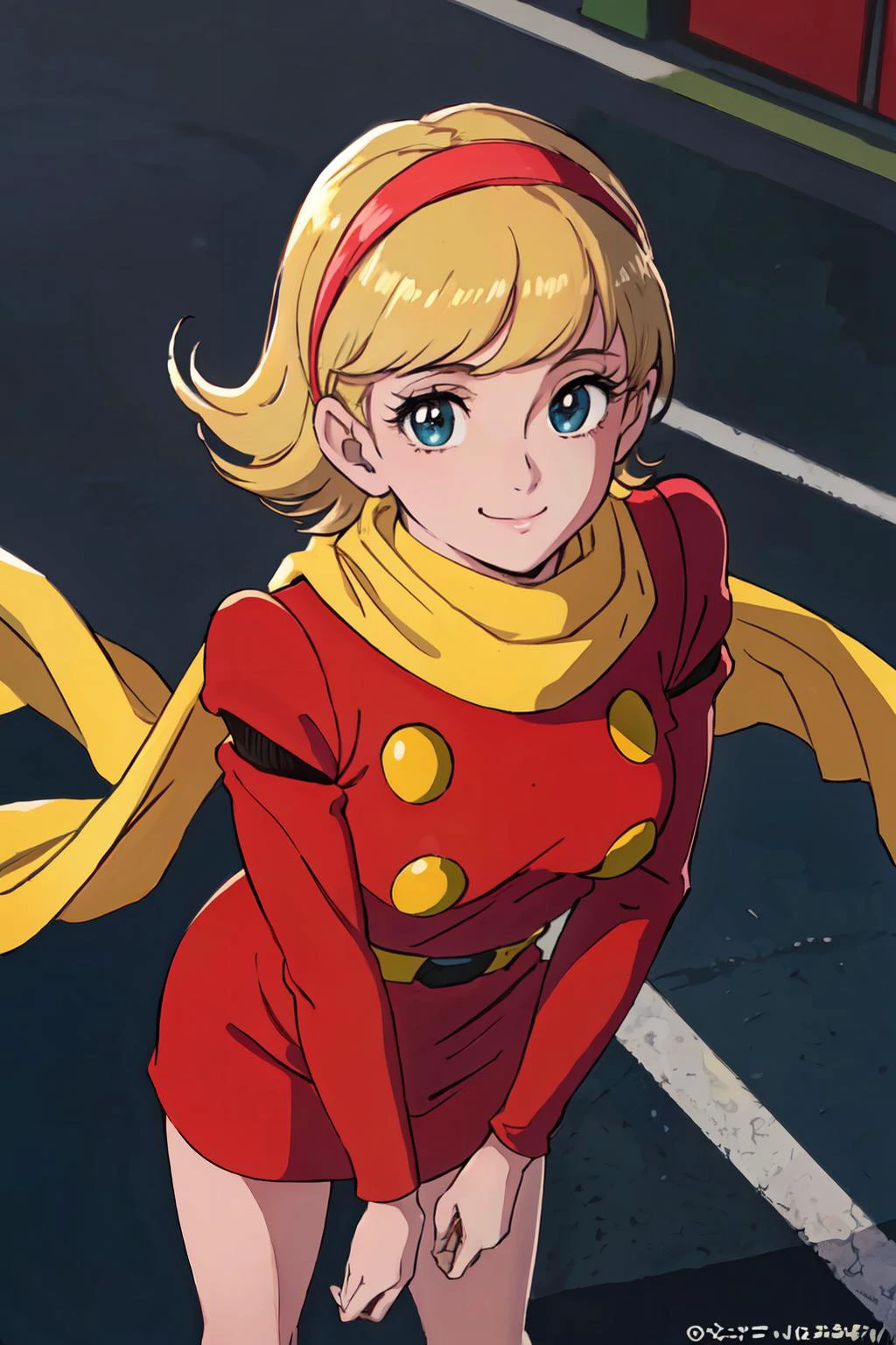 <lora:Cyborg003:0.65>cyborg003, city, mini skirt, blonde hair, yellow scarf, from above,
(best quality, masterpiece, RAW photo,ultra-detailed:1.2), <lyco:GoodHands-beta2:1.0>,1girl,solo,looking at viewer, smile,