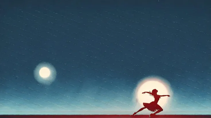 A silhouette of a woman dancing under the moonlight <lora:bBackground:1.3>