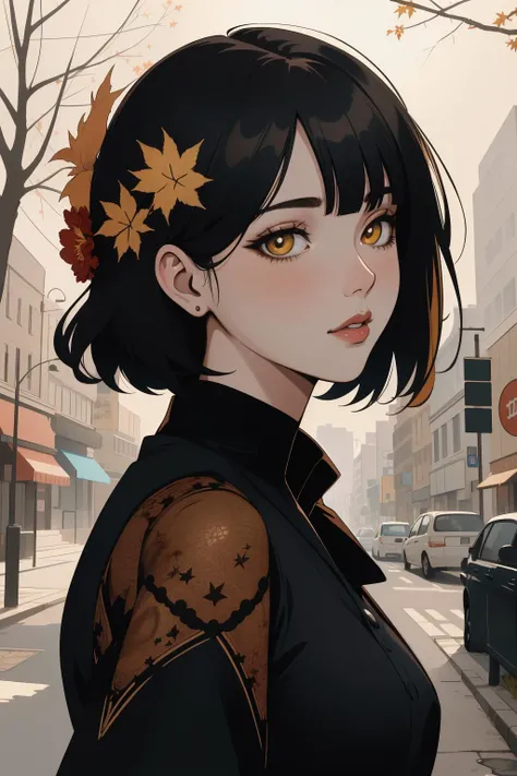 1girl, (illustration art stylized by William Henry Margetson:1.1) , dark long forgotten art created by undead artist illustrating, hyper detailed, medium close-up shot of a Sosaku Hanga Lifeless ([Chameleon|Maple tree]:1.3) , plain Lace background, lush city street with Bouquet, Thunderstorm, Bokeh, ultrafine detailed, Amusing, Excessivism, short lighting, Circular polarizer, Kodachrome, dark yellow details, concept art, artstation, photolab, tribute to the death and decay