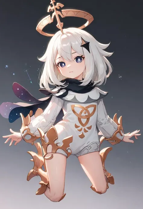 (masutepiece),Best Quality, Expressive eyes, Perfect face, 1girl in,
Big Breast, H-cup, good breasts, Beautiful, Gorgeous,Anime,girl,lola, put hands on the hip, Hands on hips,1girl in, Solo, thighs thighs thighs thighs, Paimon (GenshinImpact), Long sleeves, White Dress, Dress, Halo, thighhighs under boots, single thighhigh, Bangs, long boots, hair between eye, white footwear, white thighhig, White hair, Little, Little Girl,Small、a smile