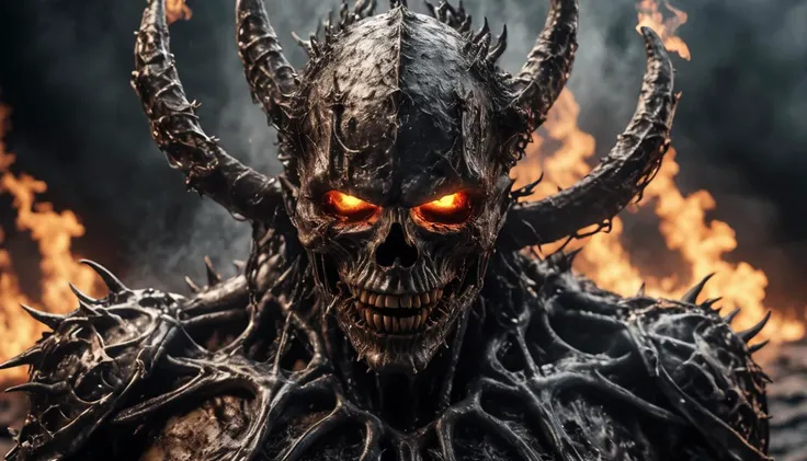 An epic masterpiece photo of a powerful brutal male cybernetic alpha demon from Hell furious covered in fire flames spikes smoke black carbon chrome dirty and stained nightmare horror, steam, terror, shock in the circle of Hell (RAW photo, 8k hd, volumetric fog , high res, intricate, professional), detailed, realistic, 8k uhd, high quality