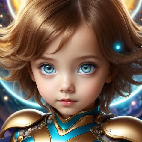 Fairy tale e chirtrait, perspective view, extreme angle, detailed eyes, asymmetric hair, subtle sci-fi android elements, glossy, colorful, realistic, digital painting, artistic, Penrose tiling, volumetric lighting, . Magical, fantastical, enchanting, storybook style, highly detailed