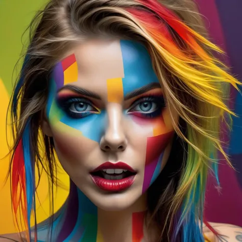 masterpiece, extremely detailed, intricate, hyper detailed, perfect face, RAW, analog style, head portrait, (triadic color scheme:1.5), a sexy zombie girl, cleavage, hungry for brains, ominous, open mouth, wicked, erotic mood, horror theme, high quality, masterpiece